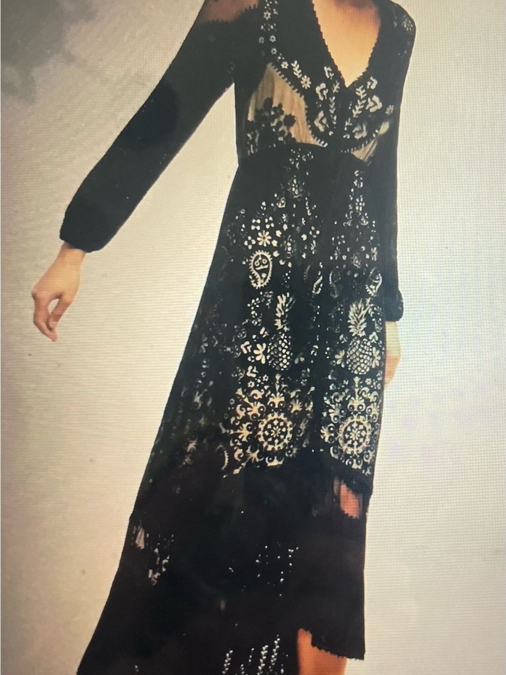FARM Rio Black velvet burnout Maxi dress with nude lining XL
